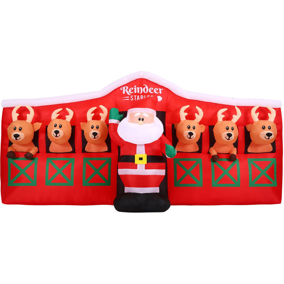 Fraser Hill Farm 4-Ft Tall Pre-Lit Inflatable Santa in Reindeer Stable