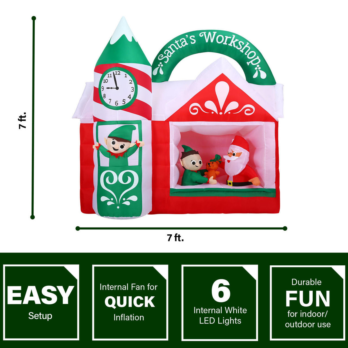 Fraser Hill Farm 7-Ft Pre-Lit Inflatable Santas Workshop,