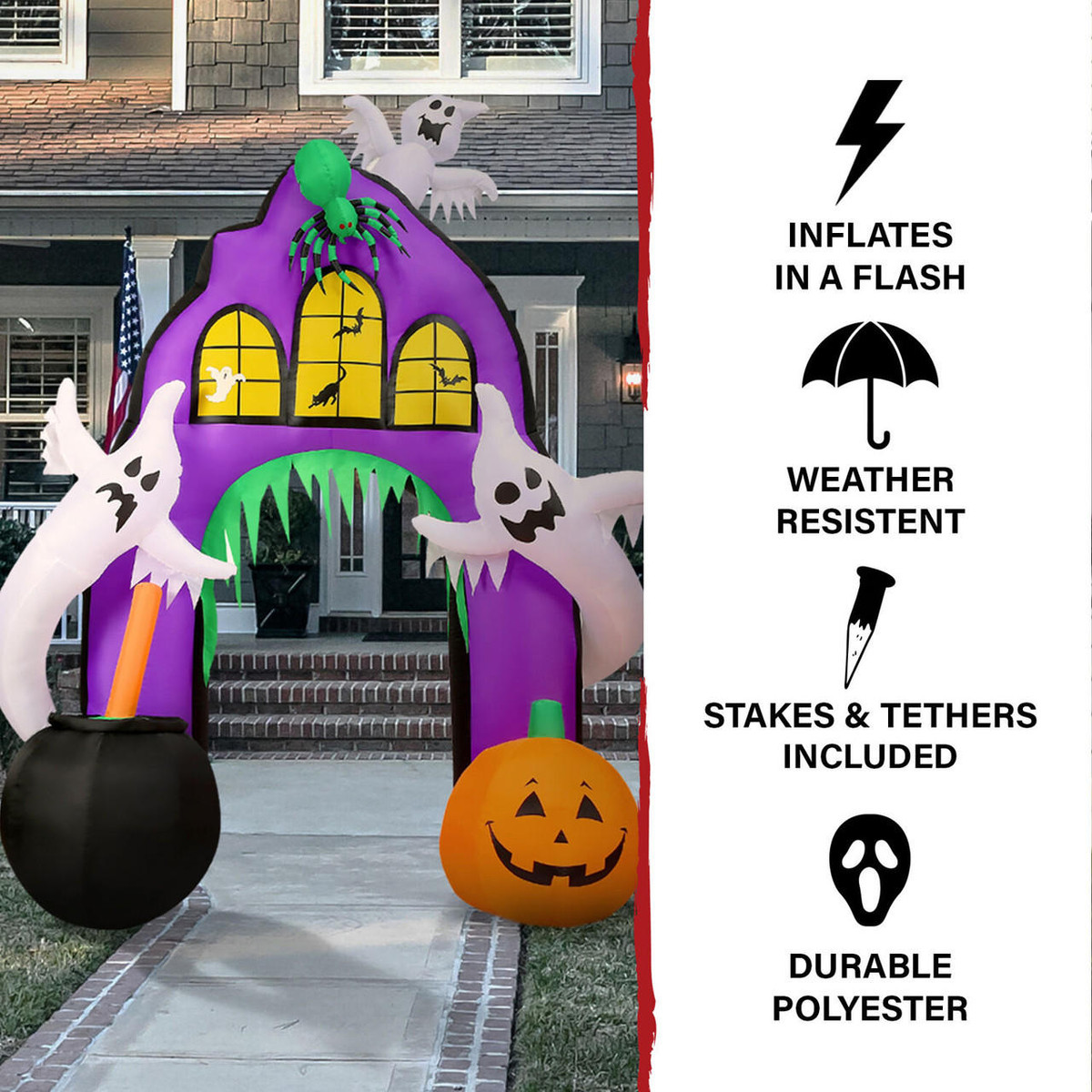 Haunted Hill Farm 9-Ft Pre-Lit Inflatable Ghost Pumpkin Arch