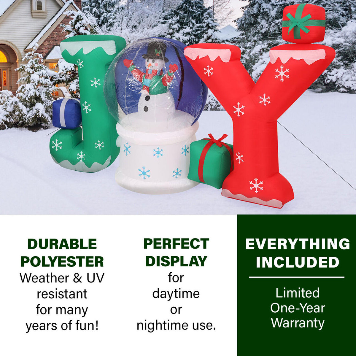 Fraser Hill Farm 4.5-Ft Tall Pre-Lit Inflatable JOY Snowglobe