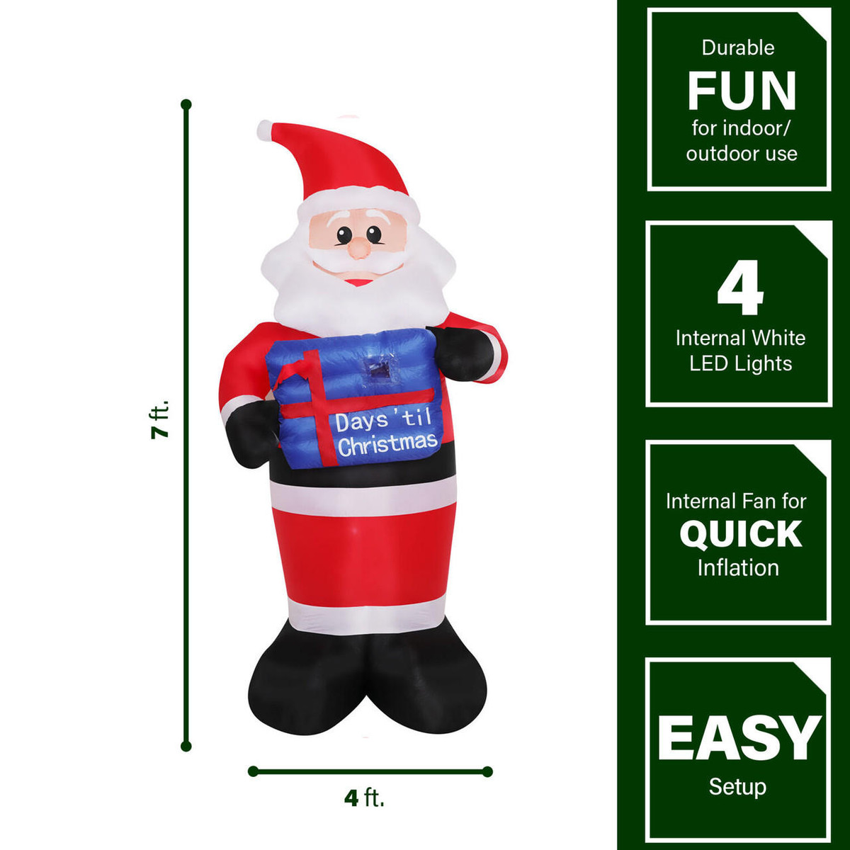 Fraser Hill Farm 7-Ft Pre-Lit Inflatable Santa Countdown