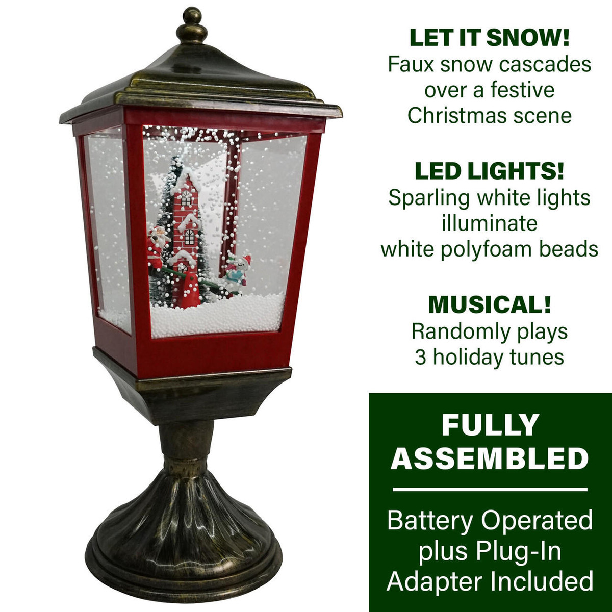 The Holiday Aisle® 12 LED Lantern With Rotating Christmas Scene, Faux  Snow, And Music