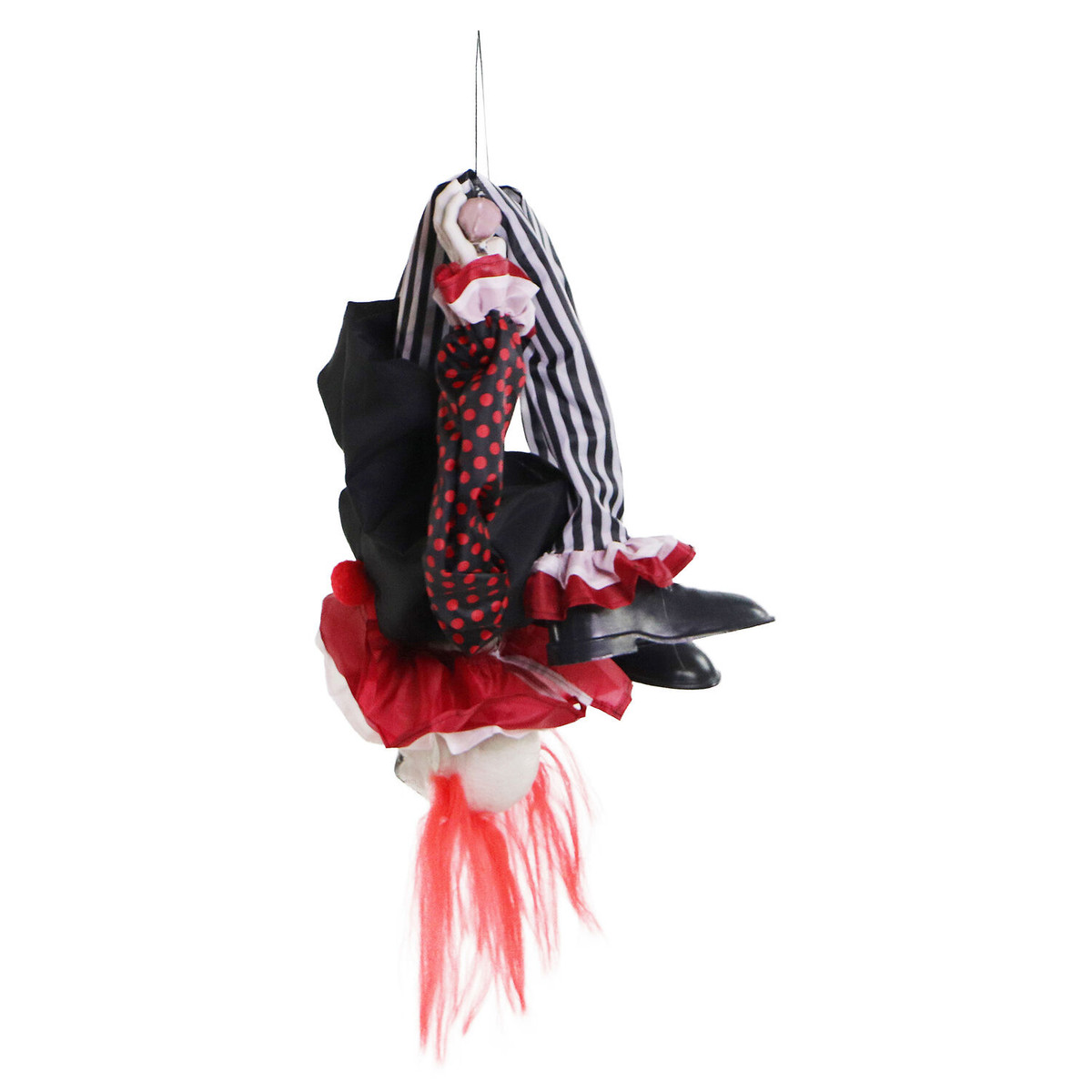 Haunted Hill Farm Flip the Animatronic Upside-Down Talking Clown with Trapeze, Creepy Music, and Light-Up Eyes for Hanging Halloween Decoration