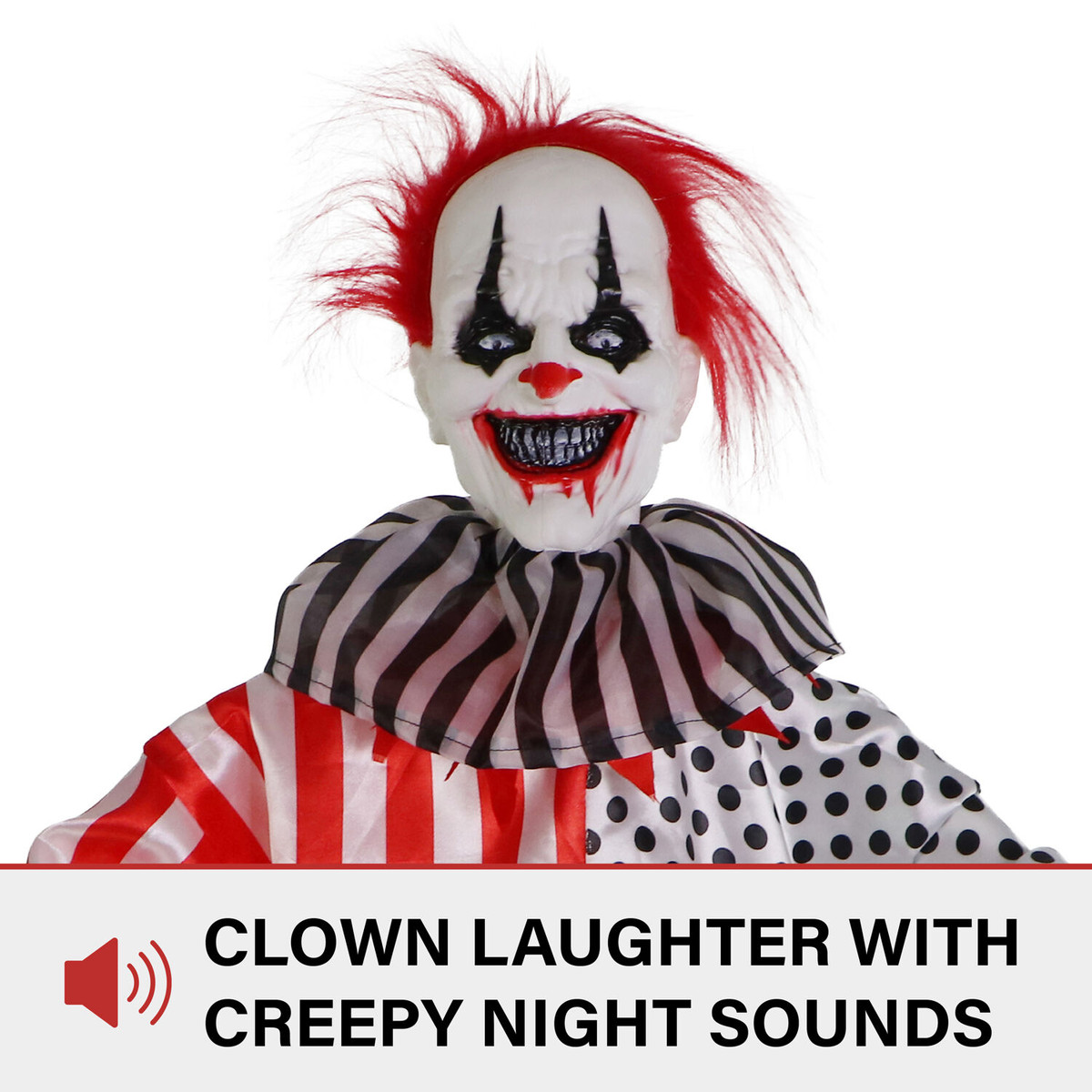 Haunted Hill Farm Yo-Yo the Floating Clown Animatronic with Blue Chest Light for Scary Hanging Halloween Decoration