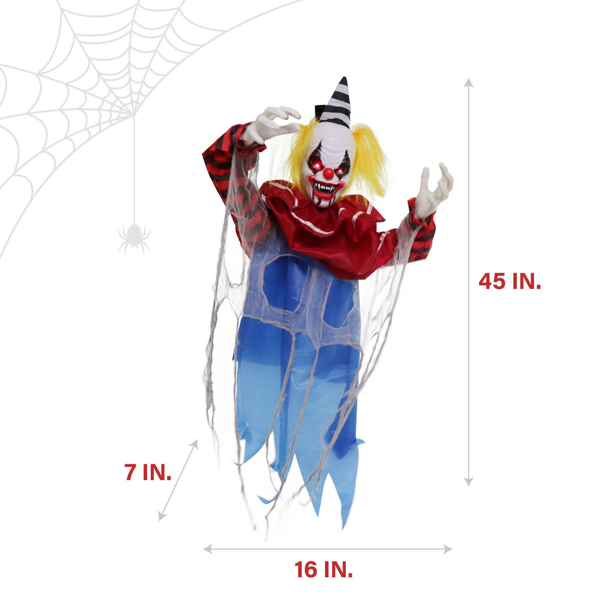 Haunted Hill Farm Wiggles the Animatronic Twisting, Talking Clown Greeter with Folding Door Hook for Scary Halloween Decoration