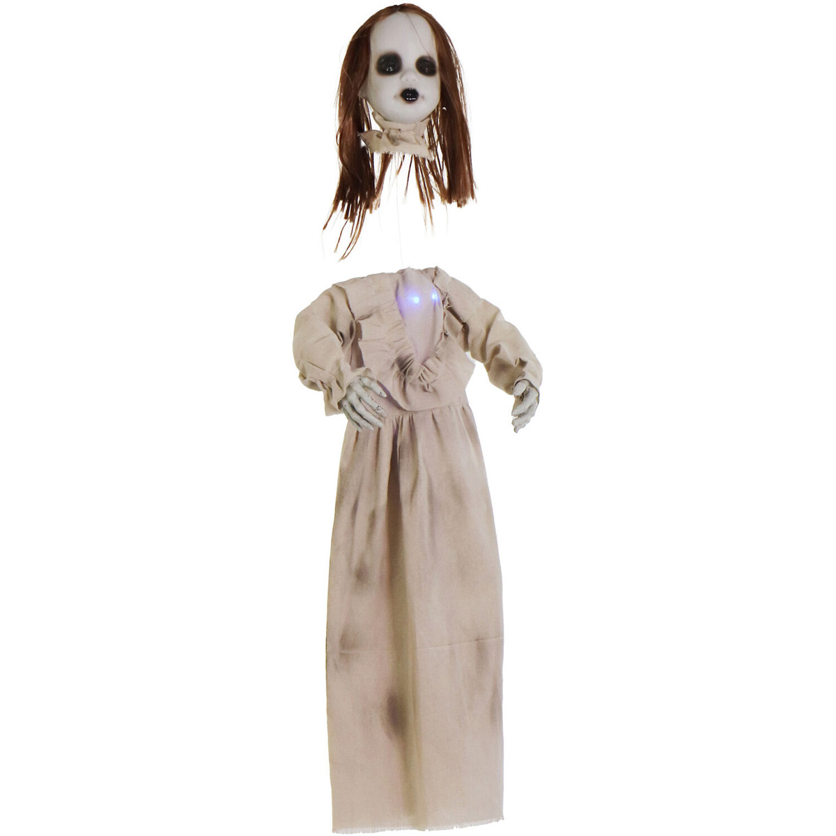 Haunted Hill Farm Blythe the Floating, Talking Zombie Girl Animatronic with Blue Chest Light for Scary Hanging Halloween Decoration