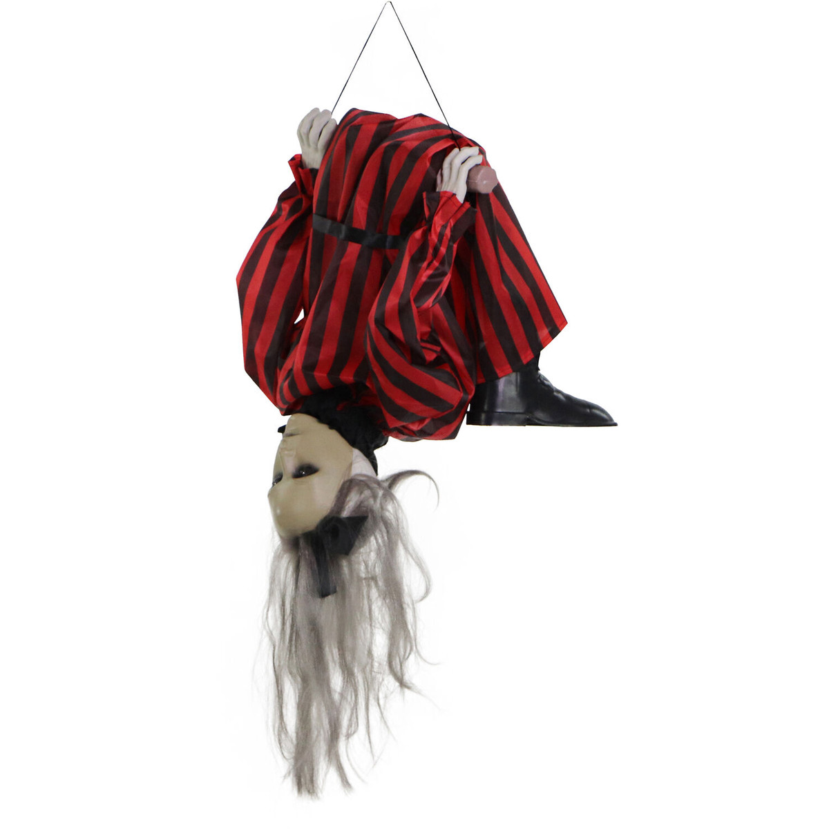Haunted Hill Farm Drucilla the Animatronic Upside-Down Zombie Woman with Trapeze, Sound, and Light-Up Eyes for Hanging Halloween Decoration