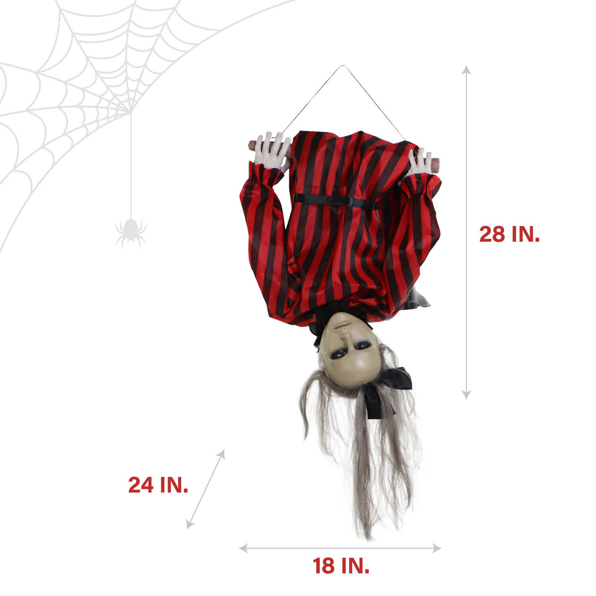 Haunted Hill Farm Drucilla the Animatronic Upside-Down Zombie Woman with Trapeze, Sound, and Light-Up Eyes for Hanging Halloween Decoration