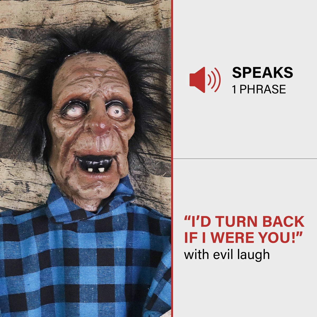 Haunted Hill Farm Lumber Jeff the Talking Zombie in Chains One-Piece Door Drape Greeter for Scary Halloween Decoration