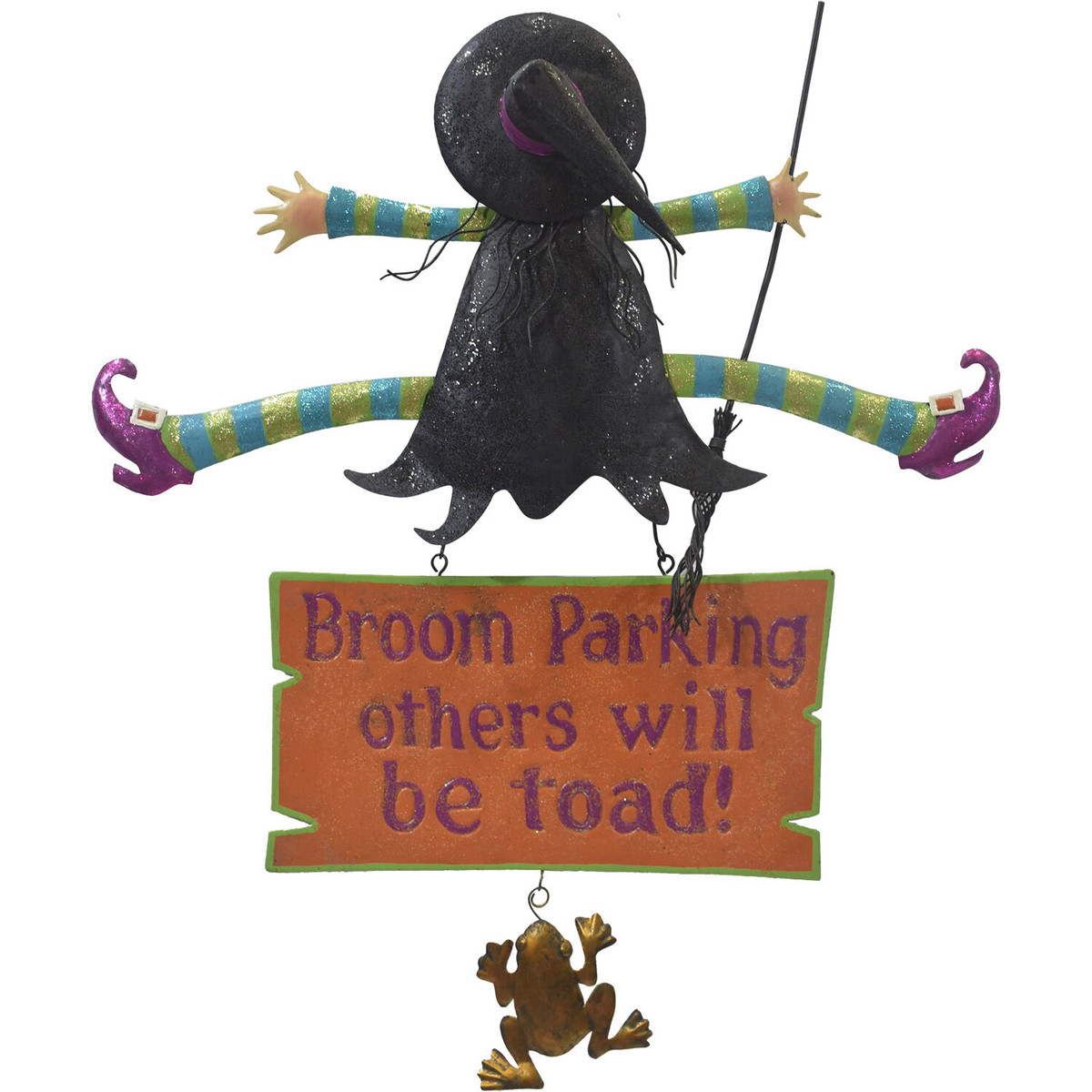 Haunted Hill Farm 31-In. Broom Parking Others Will Be Toad Funny Halloween Sign with Crashing Witch for Door or Wall Hanging