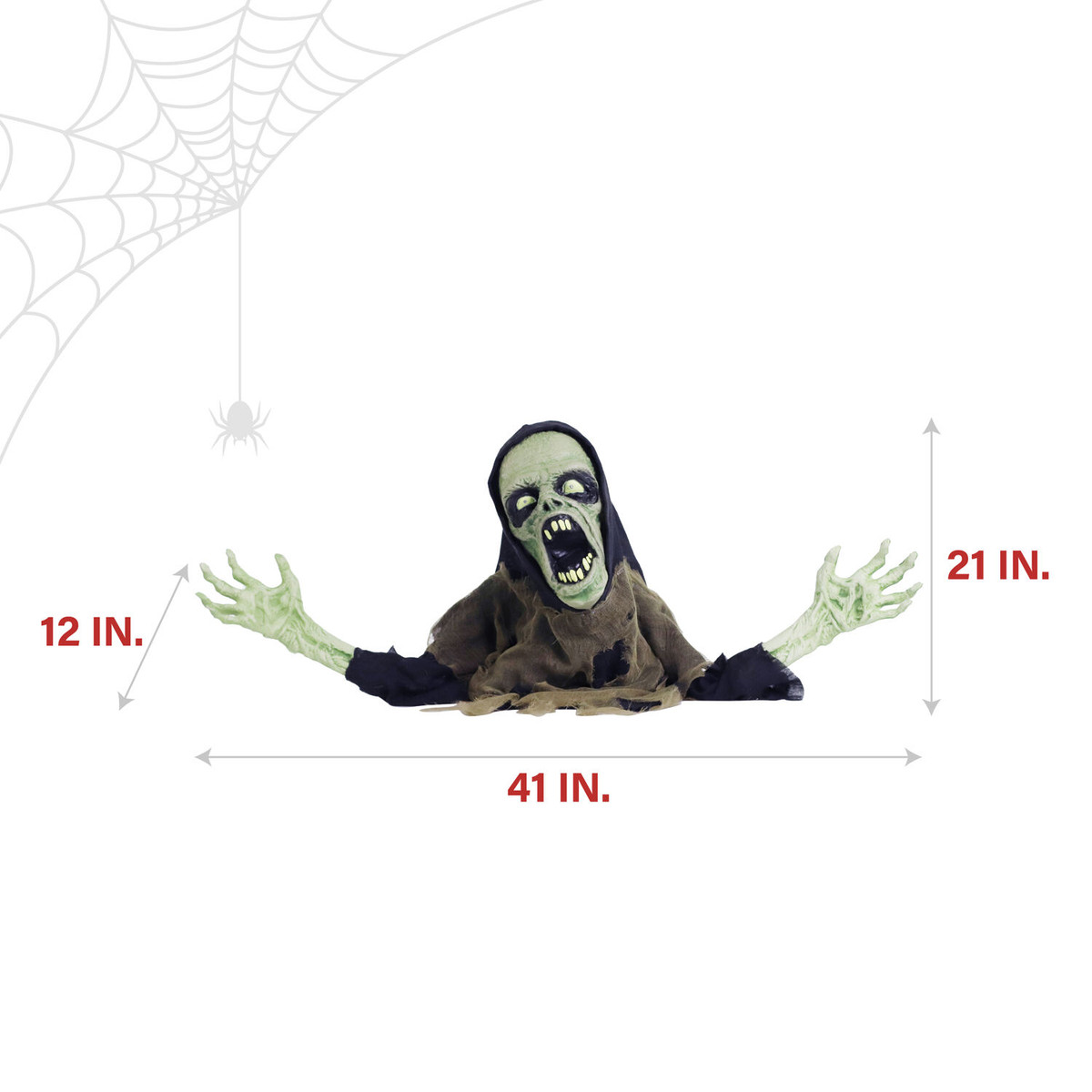 Haunted Hill Farm 21-In. Trevor the Zombie Groundbreaker with Flashing LED Lights, Battery-Operated Animatronic Halloween Decoration
