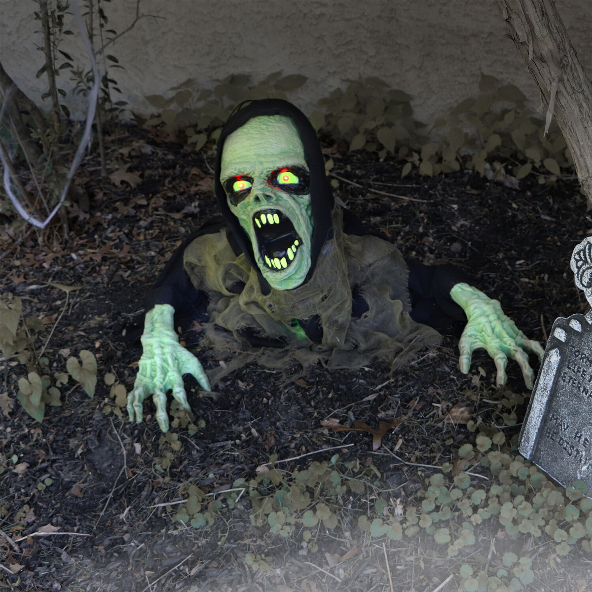 Haunted Hill Farm 21-In. Trevor the Zombie Groundbreaker with Flashing LED Lights, Battery-Operated Animatronic Halloween Decoration
