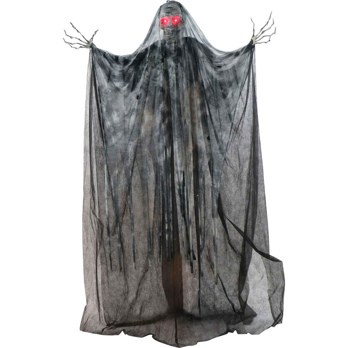 Haunted Hill Farm Nightstalker the Light-Up Skeleton Mummy Reaper with Stand and Hanging Loop for Scary Halloween Decoration