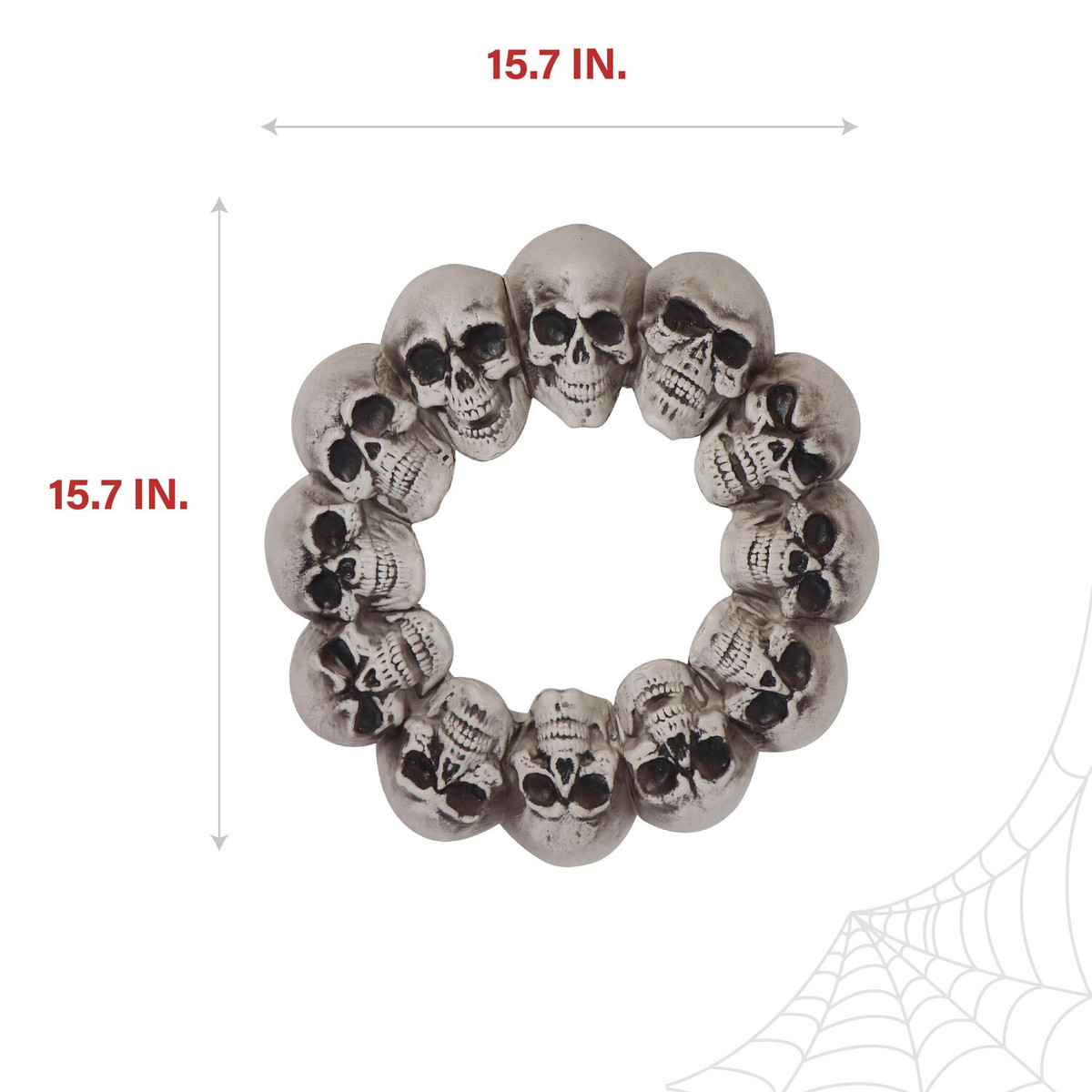 Haunted Hill Farm 15.7-In. Halloween Dungeon Skull Hanging Wreath for Indoor or Covered Outdoor Scary Haunted House Decoration