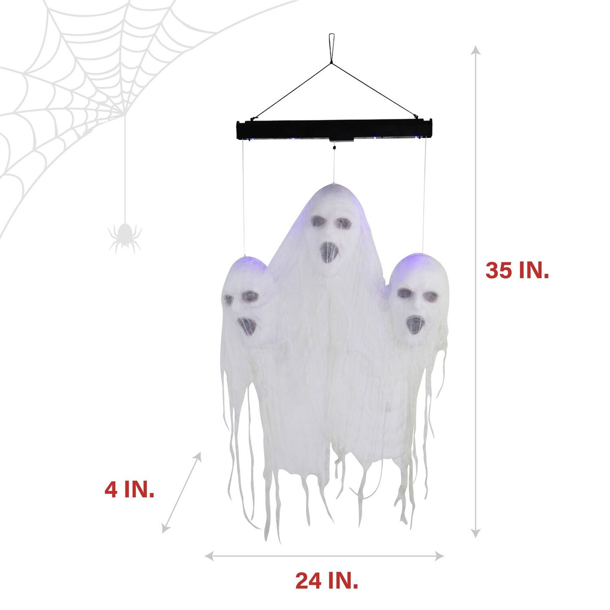 Haunted Hill Farm Animatronic Floating Ghost Heads of Halloween Forgotten, Current, and Hereafter with Blue Glowing Lights for Scary Decoration