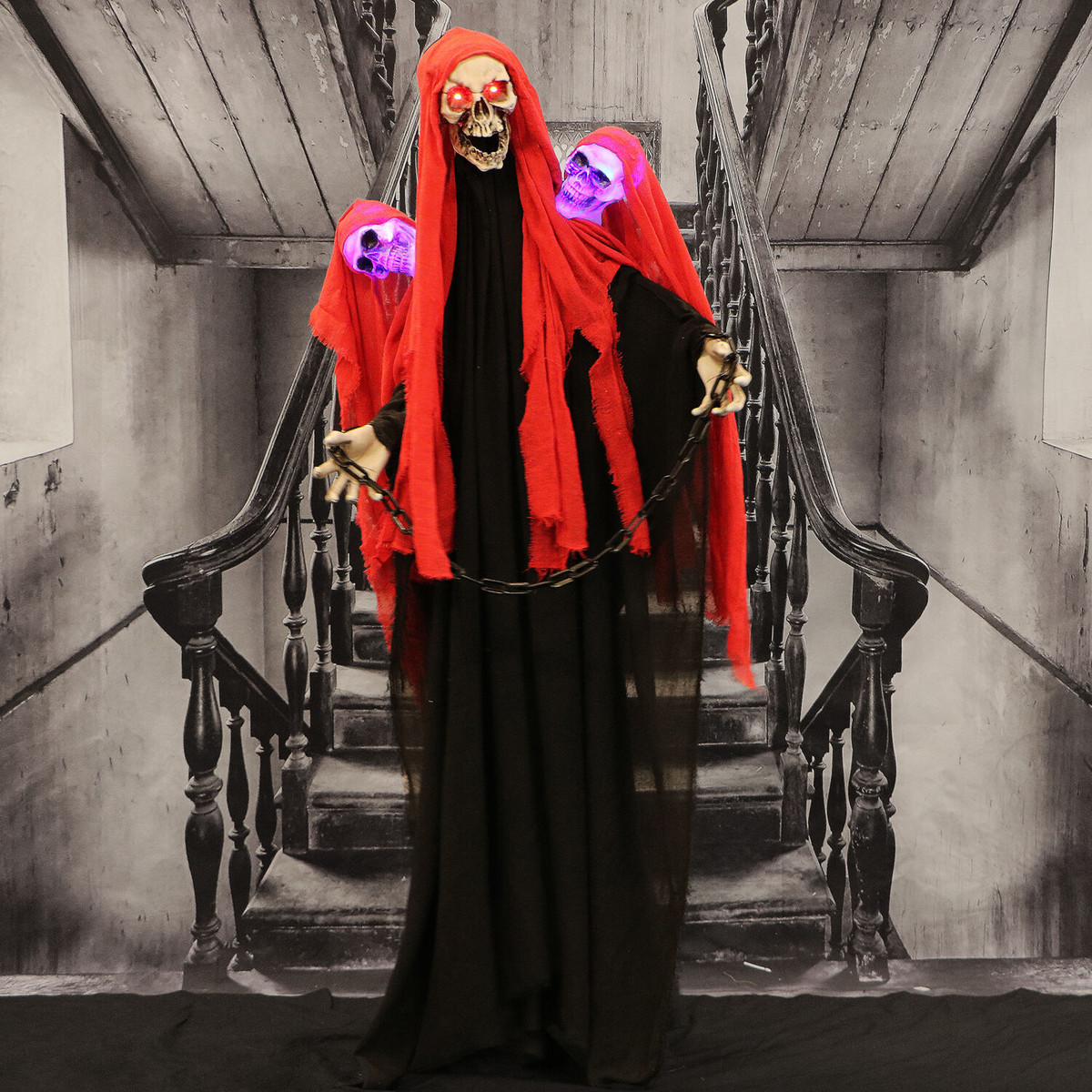 Haunted Hill Farm Joe, Blimey, and Noggin the Animatronic 3-Headed Twisting Pirate with Lights and Sounds for Scary Halloween Decoration