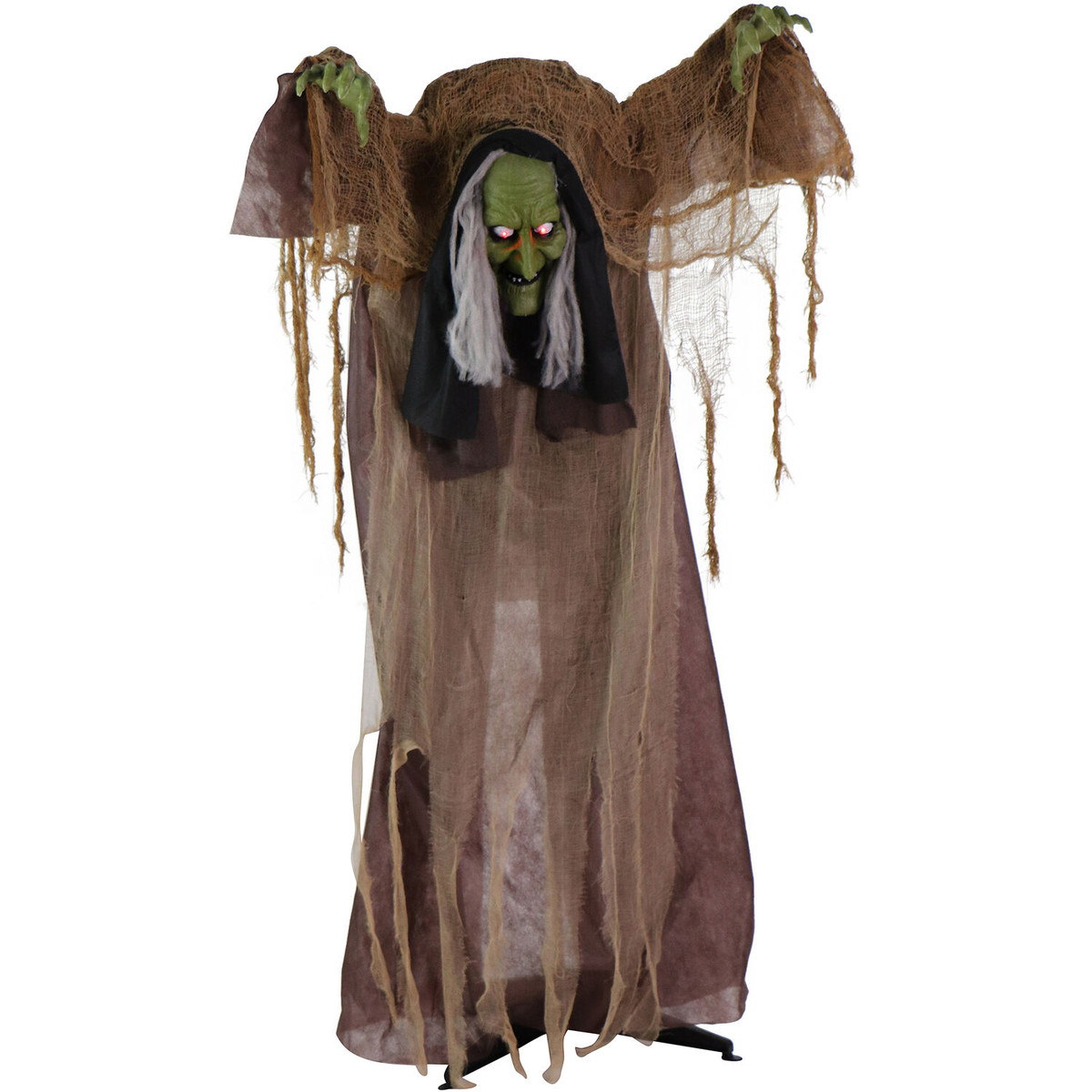 Haunted Hill Farm Animatronic Talking Hunchback Witch with Movement and Lights for Scary Halloween Decoration, HHWITCH-41FLSA