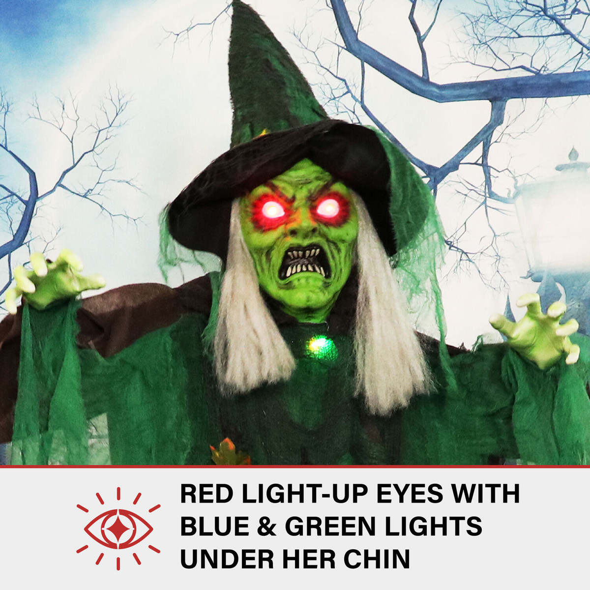 Haunted Hill Farm Animatronic Talking Forest Witch with Movement and Lights for Scary Halloween Decoration, HHWITCH-44FLSA