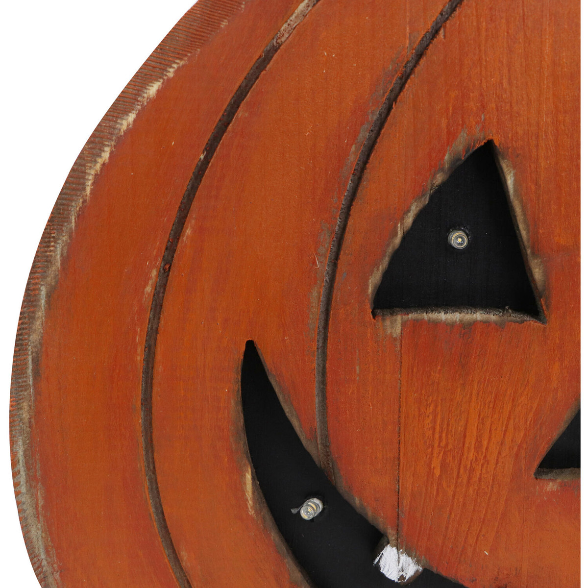 Haunted Hill Farm 13-In. Short Pumpkin Battery-Operated Wooden Centerpiece with Lights and Timer for Halloween Tabletop Decoration