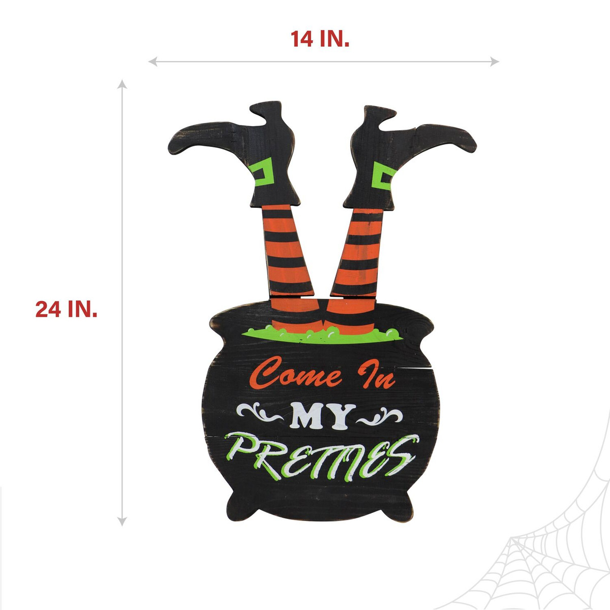 Haunted Hill Farm 24-In. Come In My Pretties Witch's Cauldron Funny Wood Yard Stake for Halloween Decoration