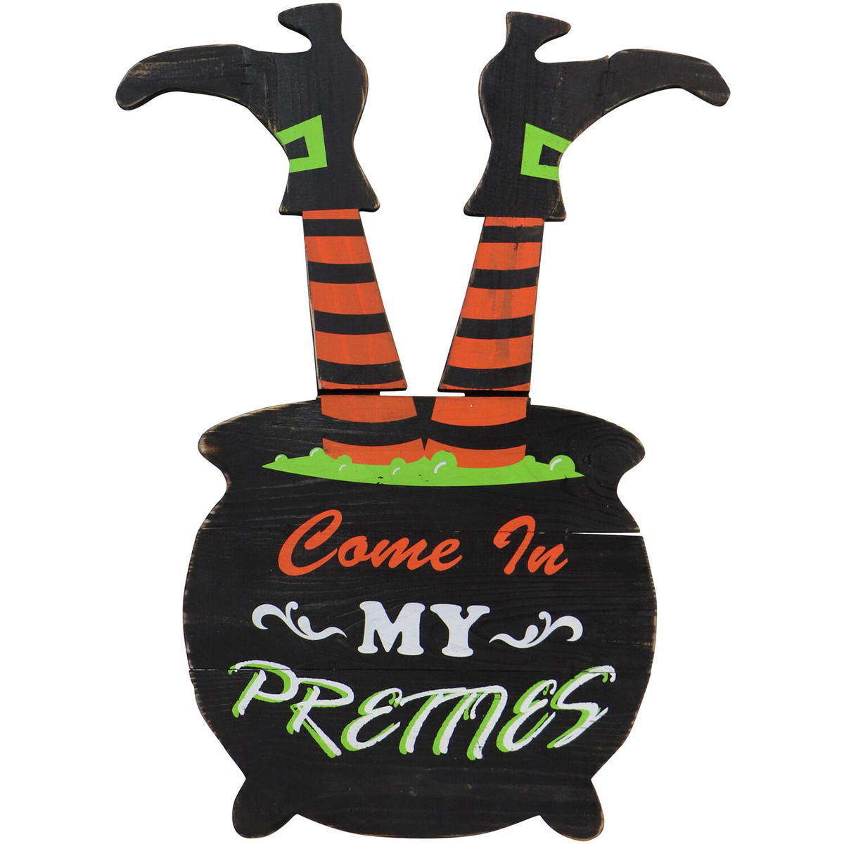 Haunted Hill Farm 24-In. Come In My Pretties Witch's Cauldron Funny Wood Yard Stake for Halloween Decoration