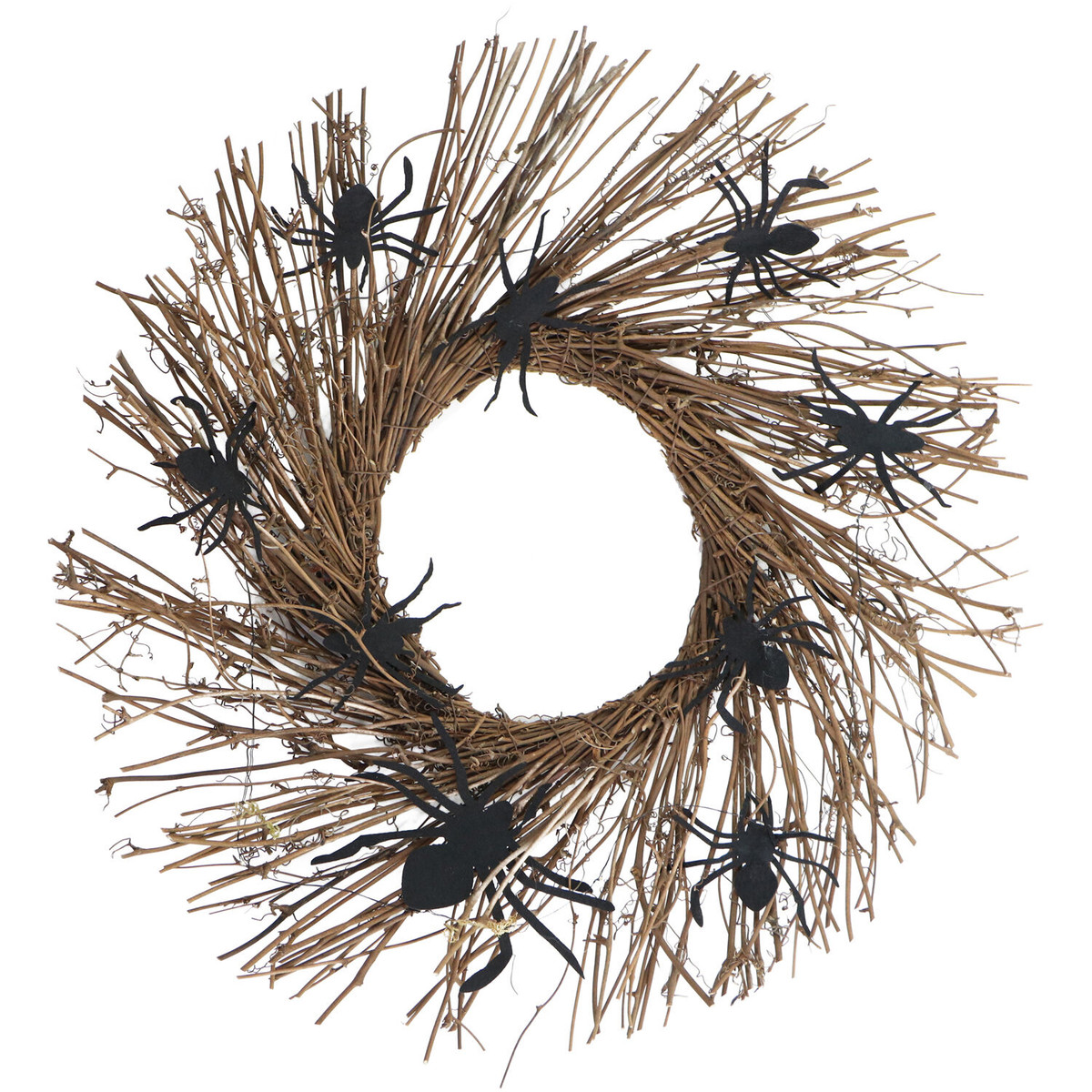 Haunted Hill Farm 20-In. Battery-Operated Natural Twig Wreath with LED Lights and Creepy Spiders for Halloween Door or Wall Decoration