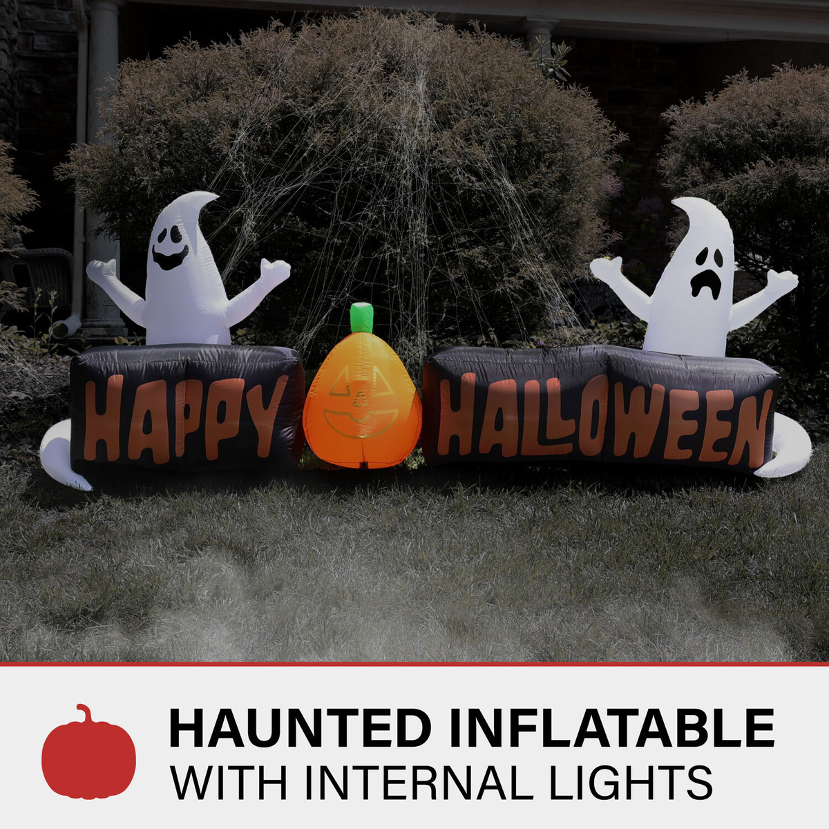 Haunted Hill Farm 8-Ft. Wide Pre-lit Inflatable Happy Halloween Sign