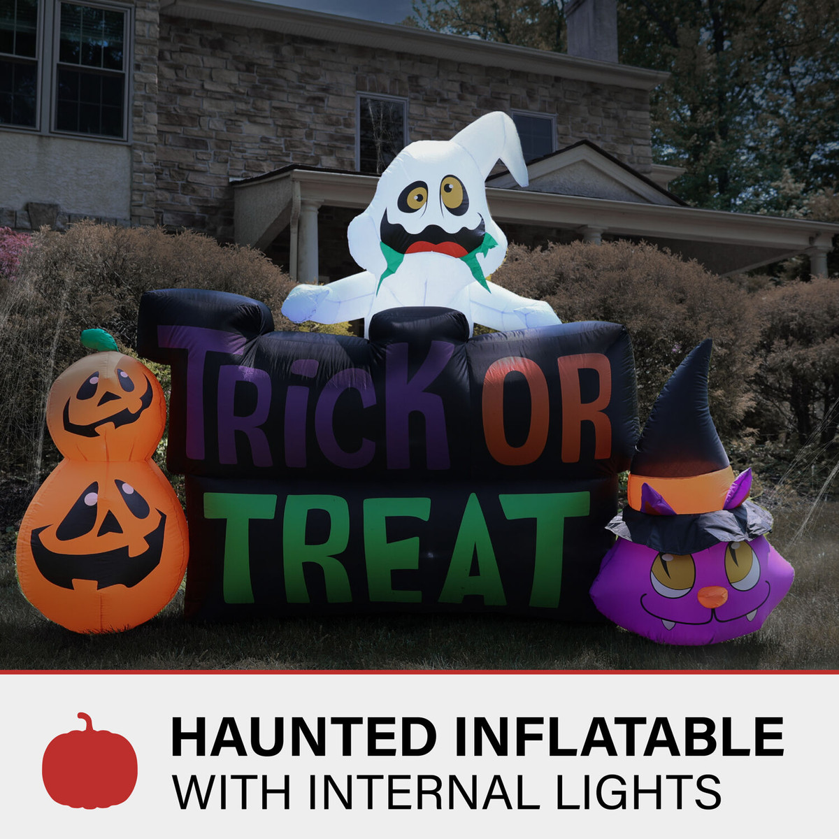 Haunted Hill Farm 8-Ft. Wide Pre-lit Inflatable Trick or Treat Sign