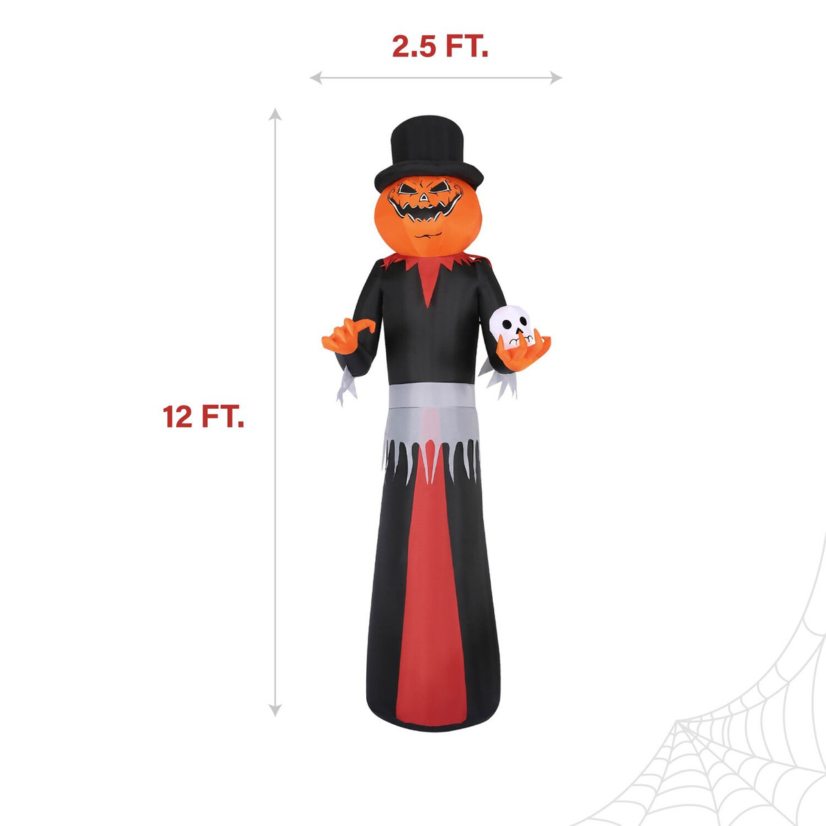 Haunted Hill Farm 12-Ft. Tall Pre-lit Inflatable Jack-O-Lantern Man with Top Hat and Skull