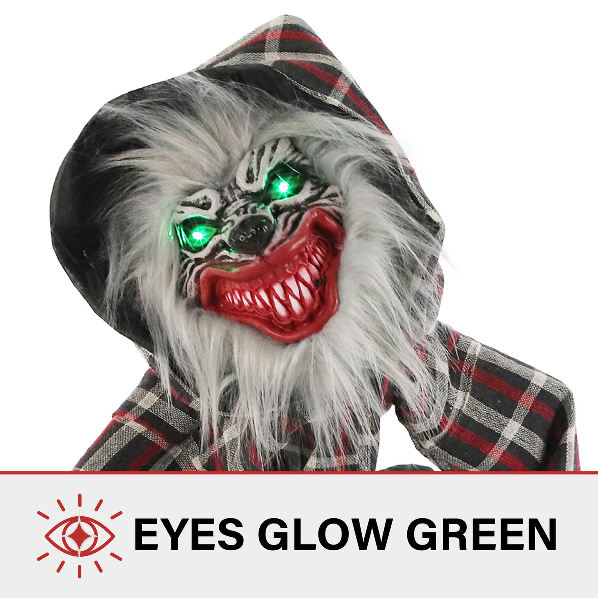 Haunted Hill Farm Smiley the Animatronic Squatting Werewolf with Movement, Sounds, and Light-Up Eyes for Scary Halloween Decoration