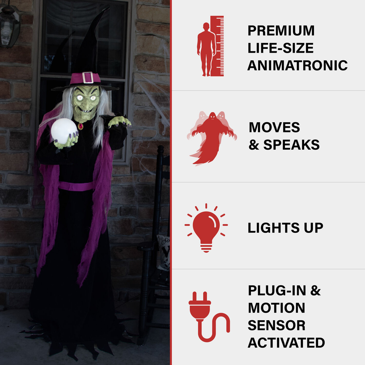 Haunted Hill Farm 6-Ft. Tall Motion-Activated Fortune Teller Witch by SVI, Premium Talking Halloween Animatronic, Plug-In
