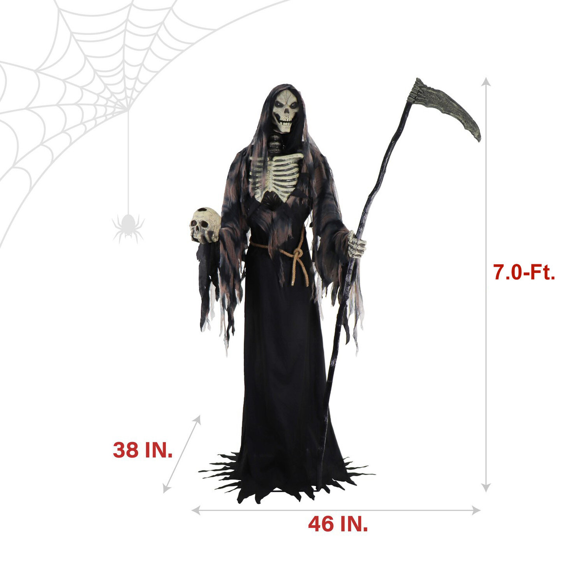 7-Ft. Tall Motion-Activated Rotting Reaper, Premium Talking Halloween Animatronic, Plug-In
