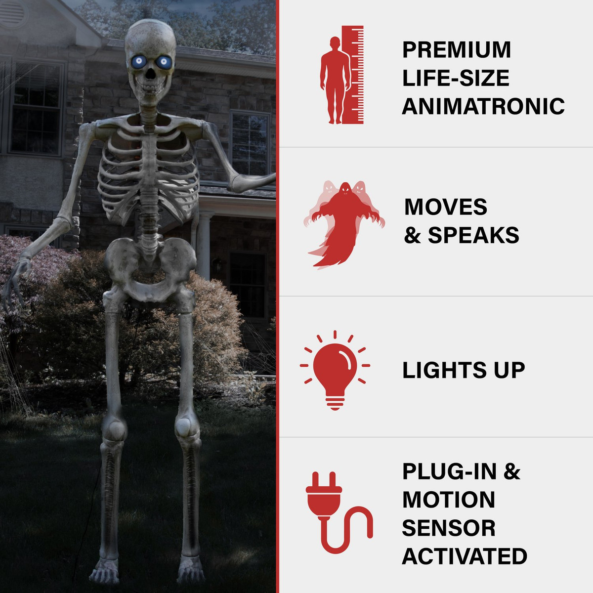 8-Ft. Tall Motion-Activated Towering Skeleton, Premium Talking Halloween Animatronic, Plug-In