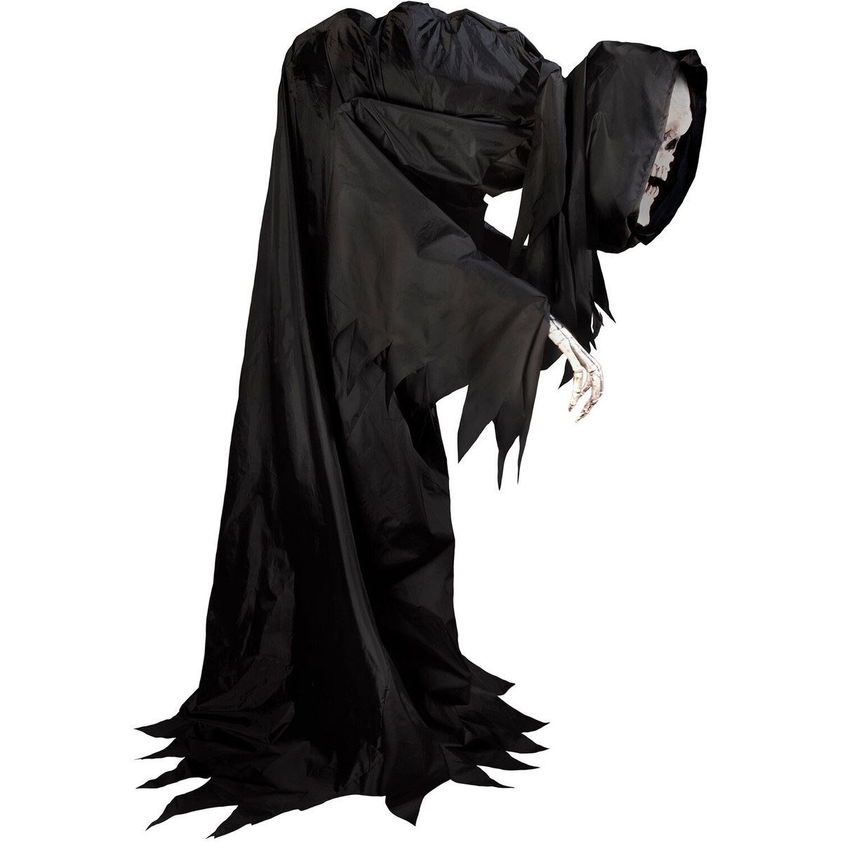 Haunted Hill Farm Motion Activated Hunched Skeleton Reaper by Tekky, Premium Talking Halloween Animatronic, Plug-In or Battery