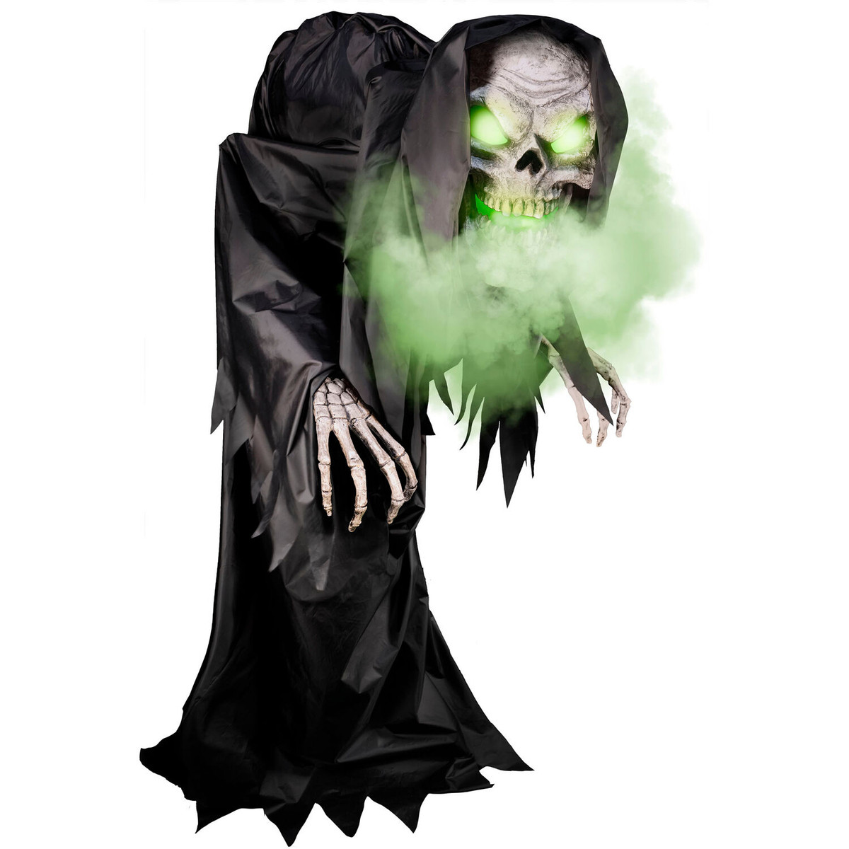 Haunted Hill Farm Motion Activated Hunched Skeleton Reaper by Tekky, Premium Talking Halloween Animatronic, Plug-In or Battery