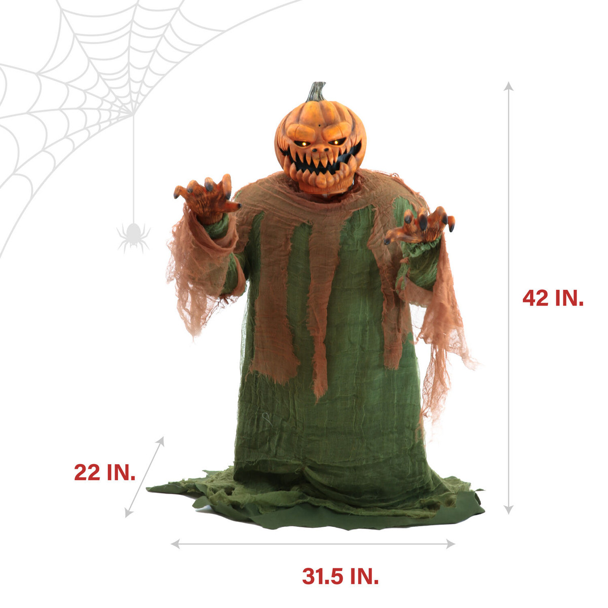 Haunted Hill Farm Motion-Activated Jack O' Lunger by Tekky, Indoor or Covered Outdoor Premium Halloween Animatronic, Plug-In or Battery