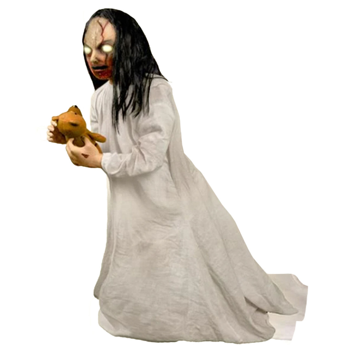 Haunted Hill Farm Motion-Activated Lunging Lily the Demonic Zombie Girl by Tekky, Premium Talking Halloween Animatronic, Plug-In or Battery