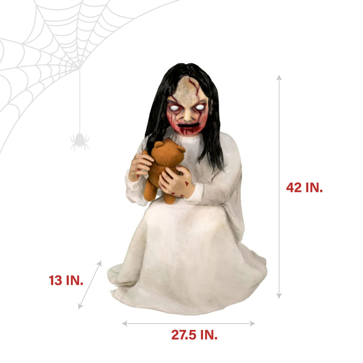 Haunted Hill Farm Motion-Activated Lunging Lily the Demonic Zombie Girl by Tekky, Premium Talking Halloween Animatronic, Plug-In or Battery