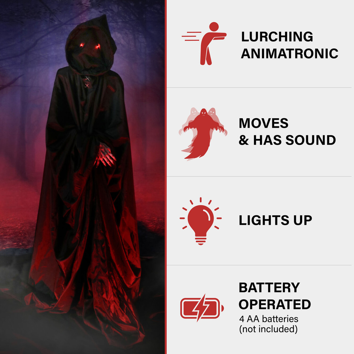 Haunted Hill Farm Motion-Activated Lurching Demon Reaper by Tekky, Indoor or Covered Outdoor Premium Halloween Animatronic, Plug-In or Battery