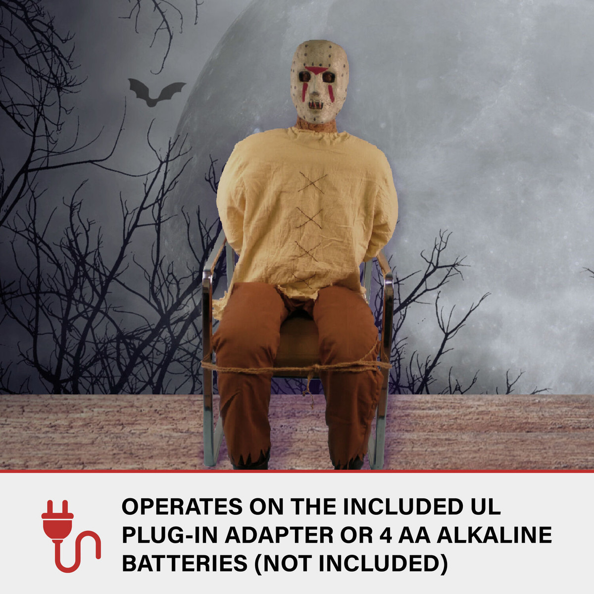 Haunted Hill Farm Motion-Activated Thrashing Prisoner by Tekky, Sitting Premium Halloween Animatronic, Plug-In or Battery