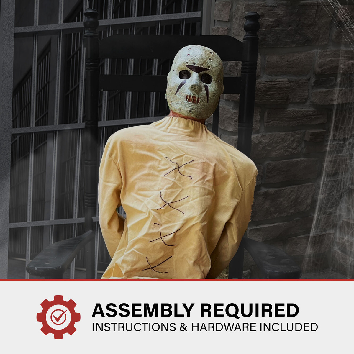 Haunted Hill Farm Motion-Activated Thrashing Prisoner by Tekky, Sitting Premium Halloween Animatronic, Plug-In or Battery