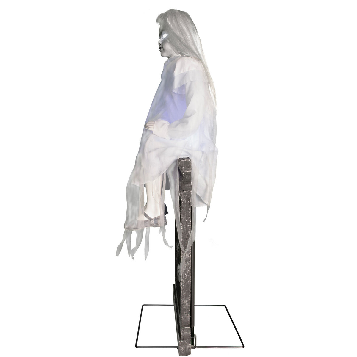 Haunted Hill Farm Motion-Activated Sitting Tombstone Girl by Tekky, Premium Talking Halloween Animatronic, Plug-In or Battery