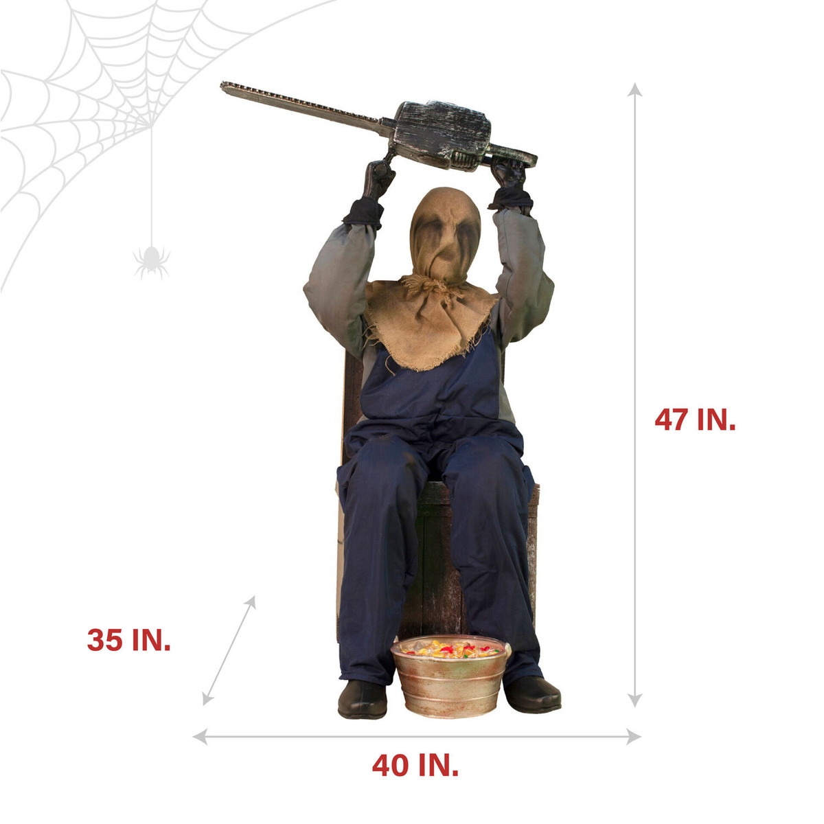 Haunted Hill Farm Motion Activated Chainsaw Rusty by Tekky, Indoor or Covered Outdoor Premium Halloween Animatronic, Plug-In or Battery