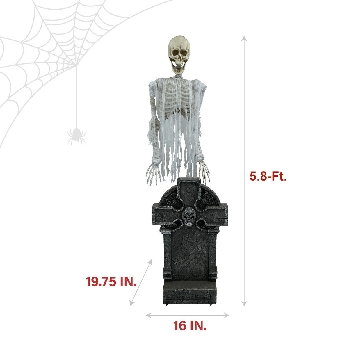 5.8-Ft. Motion-Activated Floating Skeleton Ghost Over Tombstone by Tekky, Premium Halloween Animatronic, Battery Operated