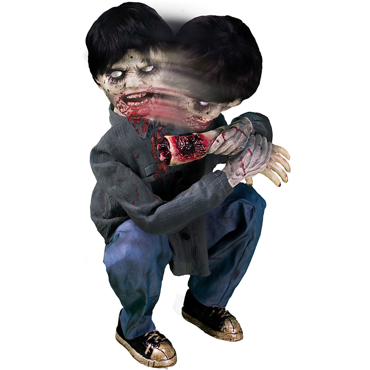 Haunted Hill Farm Motion-Activated Crouching Limb Eater Zombie Boy by Tekky, Premium Halloween Animatronic, Plug-In or Battery