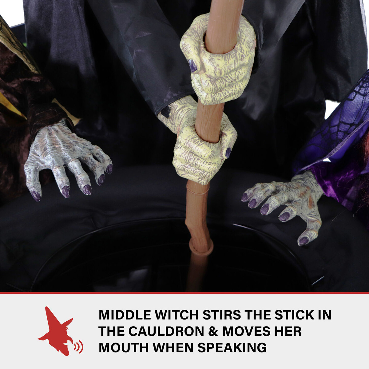 Haunted Hill Farm Motion-Activated Wicked Sitchwick Sisters by SVI, Premium Talking Halloween Animatronic, Plug-In