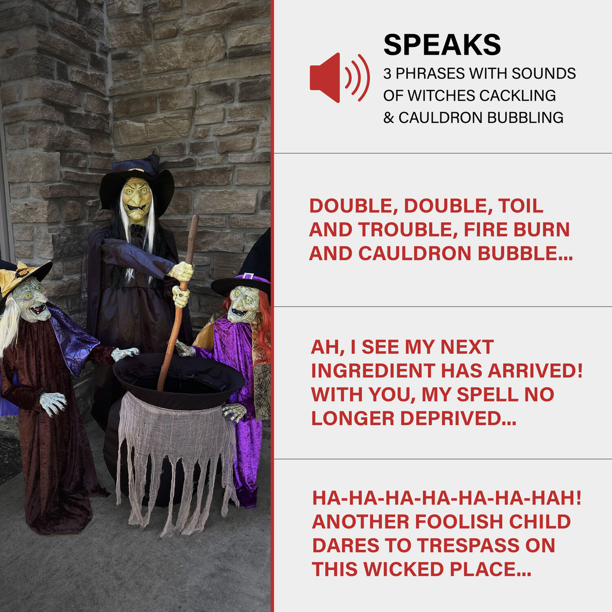 Haunted Hill Farm Motion-Activated Wicked Sitchwick Sisters by SVI, Premium Talking Halloween Animatronic, Plug-In