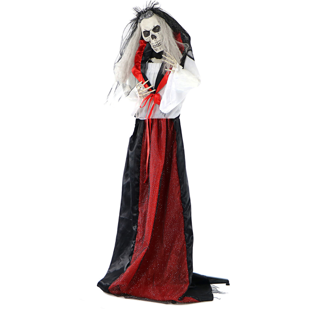 Haunted Hill Farm 65-In. Mona the Moaning Skeleton Bride, Indoor or Covered Outdoor Halloween Decoration, Red LED Eyes, Battery-Operated