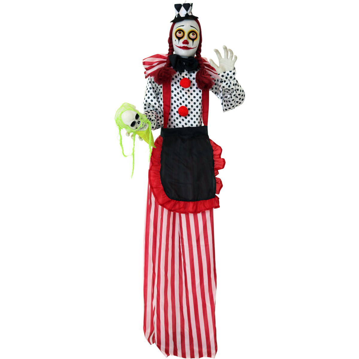 Haunted Hill Farm 5.4-Ft. Buffy the Standing Clown, Indoor or Covered Outdoor Halloween Decoration, Red LED Eyes, Poseable, Battery-Operated