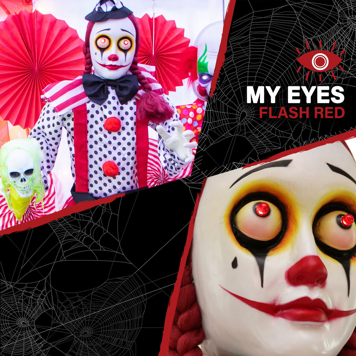 Haunted Hill Farm 5.4-Ft. Buffy the Standing Clown, Indoor or Covered Outdoor Halloween Decoration, Red LED Eyes, Poseable, Battery-Operated